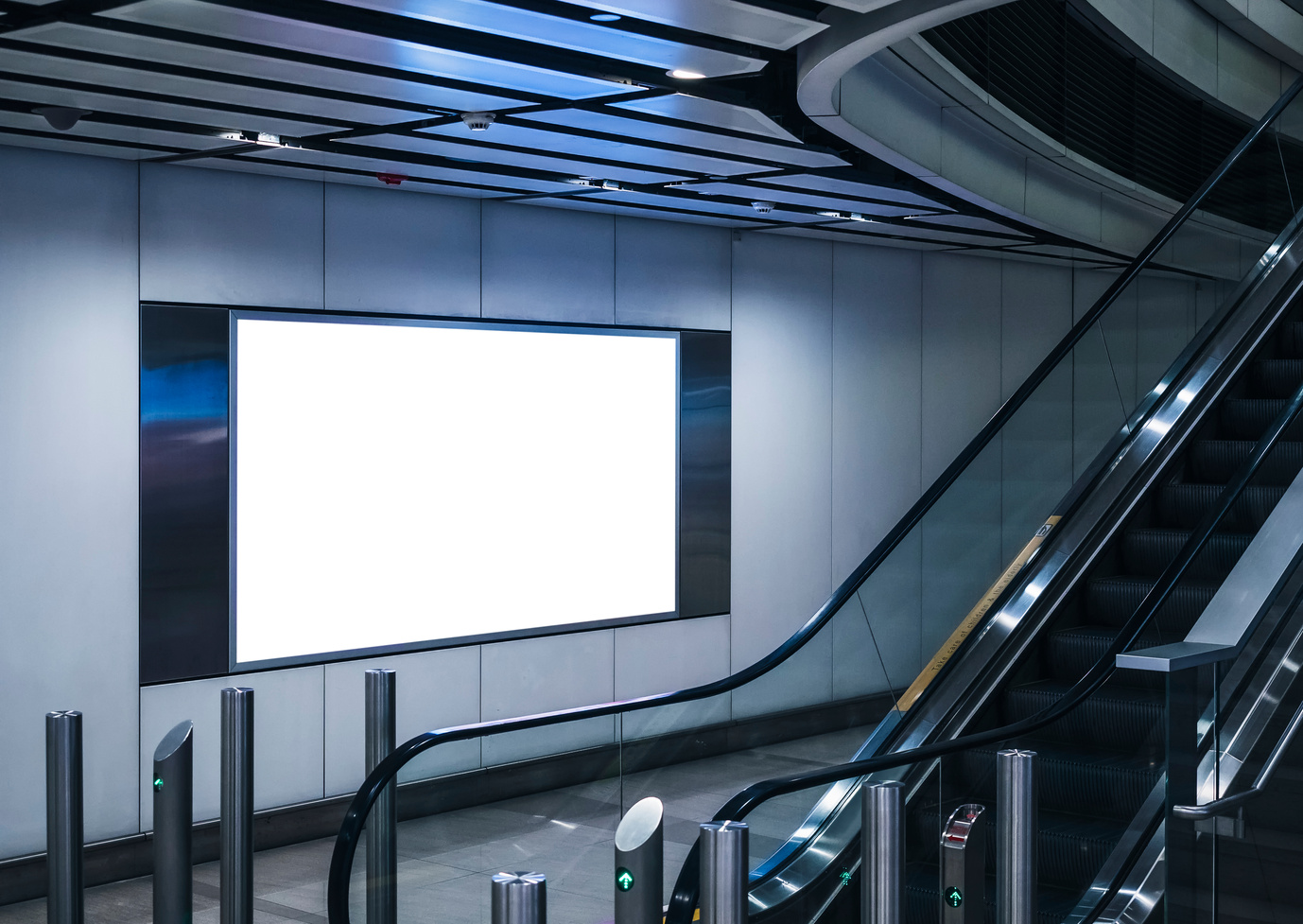 Blank Billboard Banner Poster Light boxBlank Banner Light box media indoor building escalator in subway station