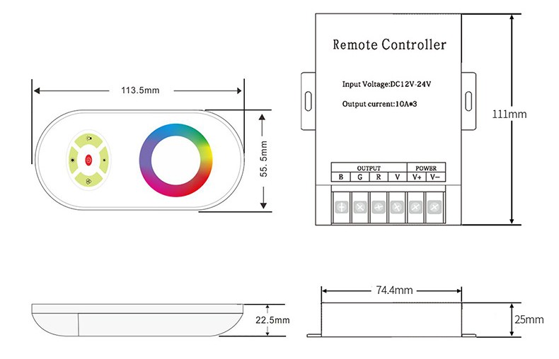 LED Semi-Touch 5-Key RGB Large Iron-shell Controller